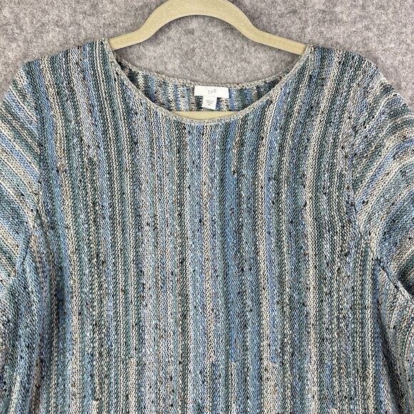J Jill Sweater Womens XL Blue Confetti Striped Stretch Knit Pullover Coastal - Picture 2 of 14